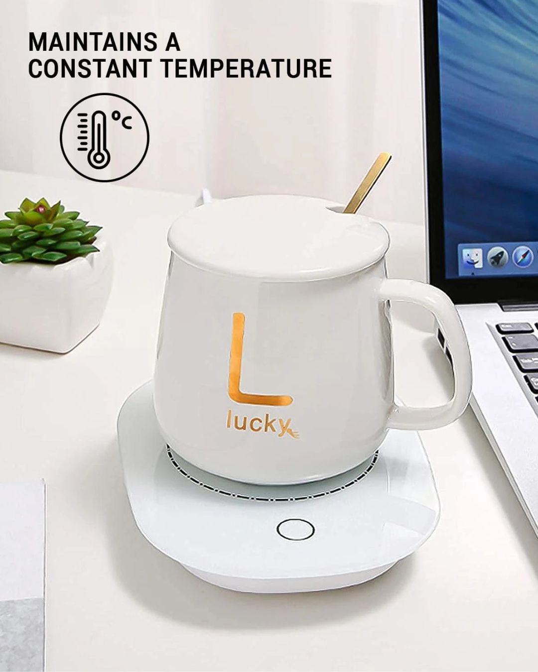 Taza Lucky de Cerámica con Base Calentadora