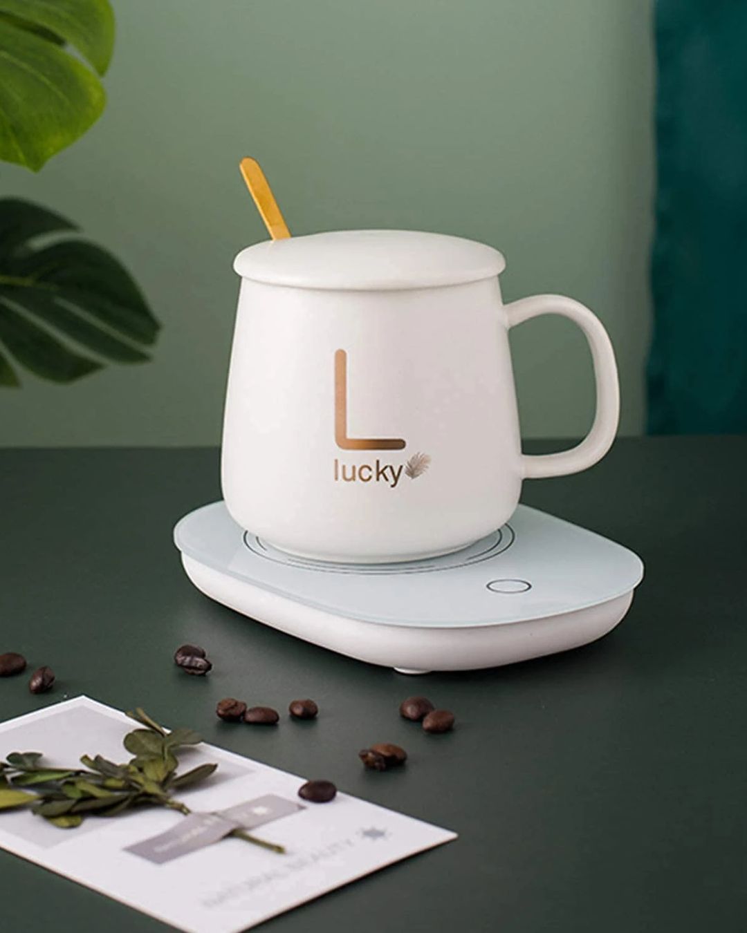 Taza Lucky de Cerámica con Base Calentadora