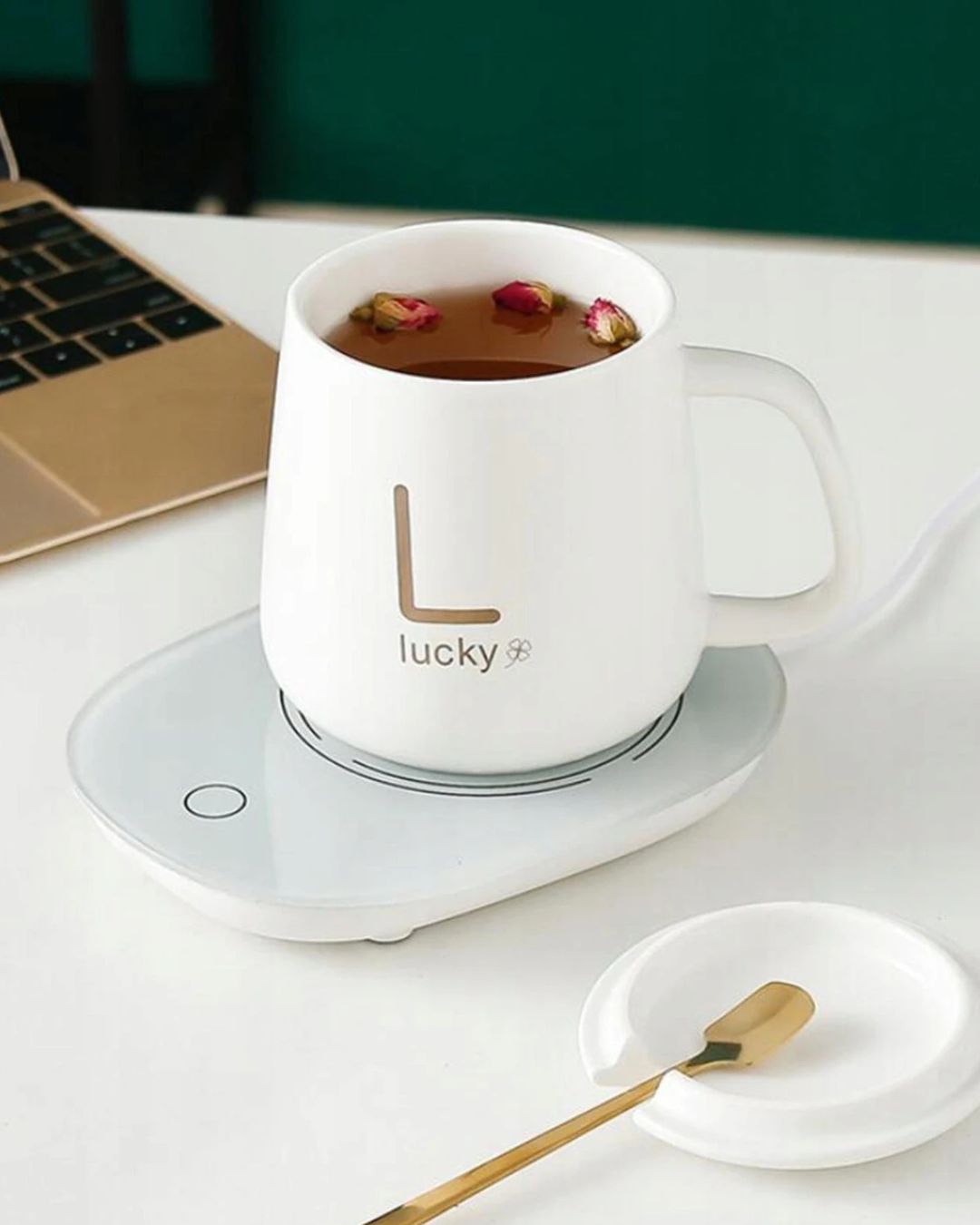 Taza Lucky de Cerámica con Base Calentadora