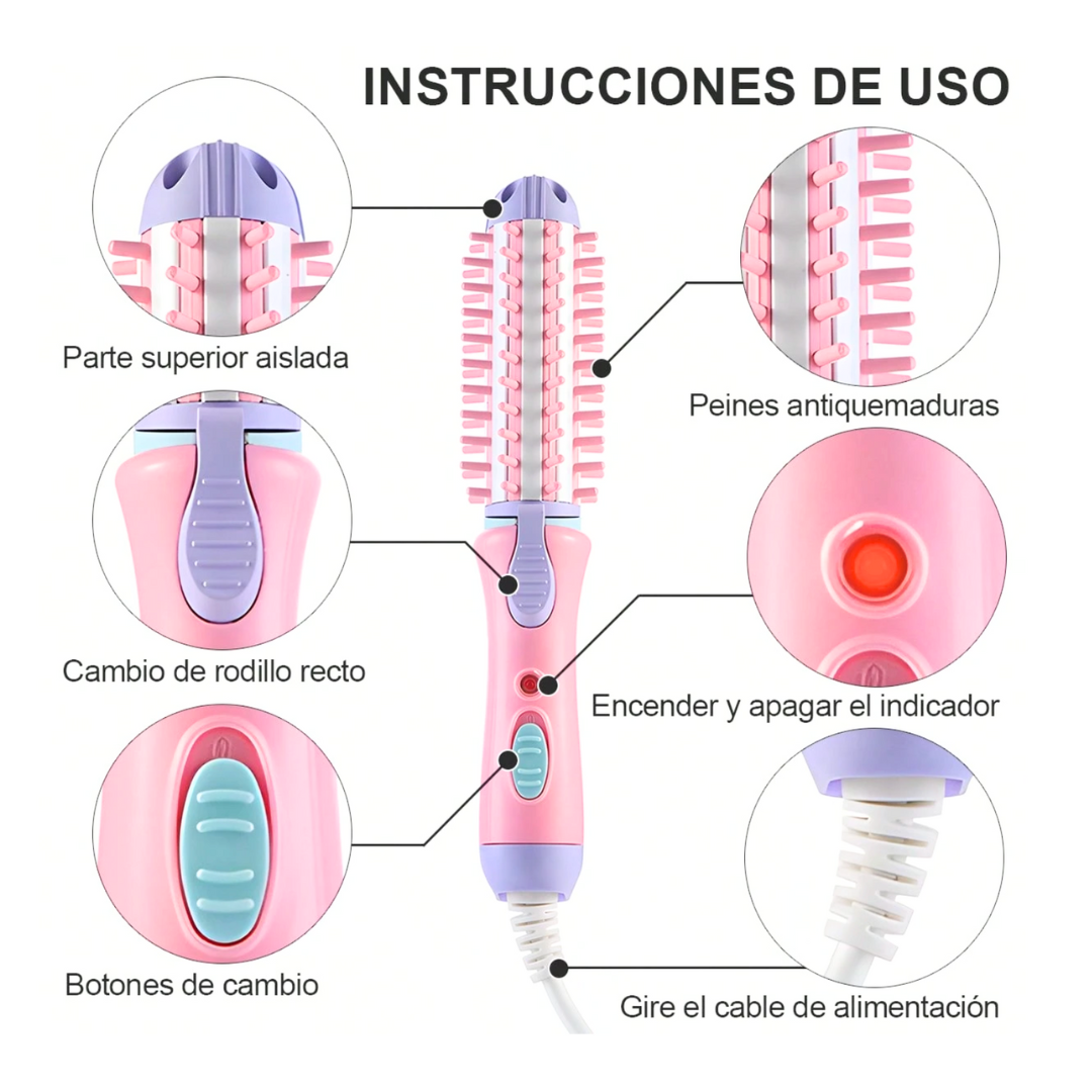 Cepillo Eléctrico 2 en 1 - Mini Buclera y Planchita de Pelo