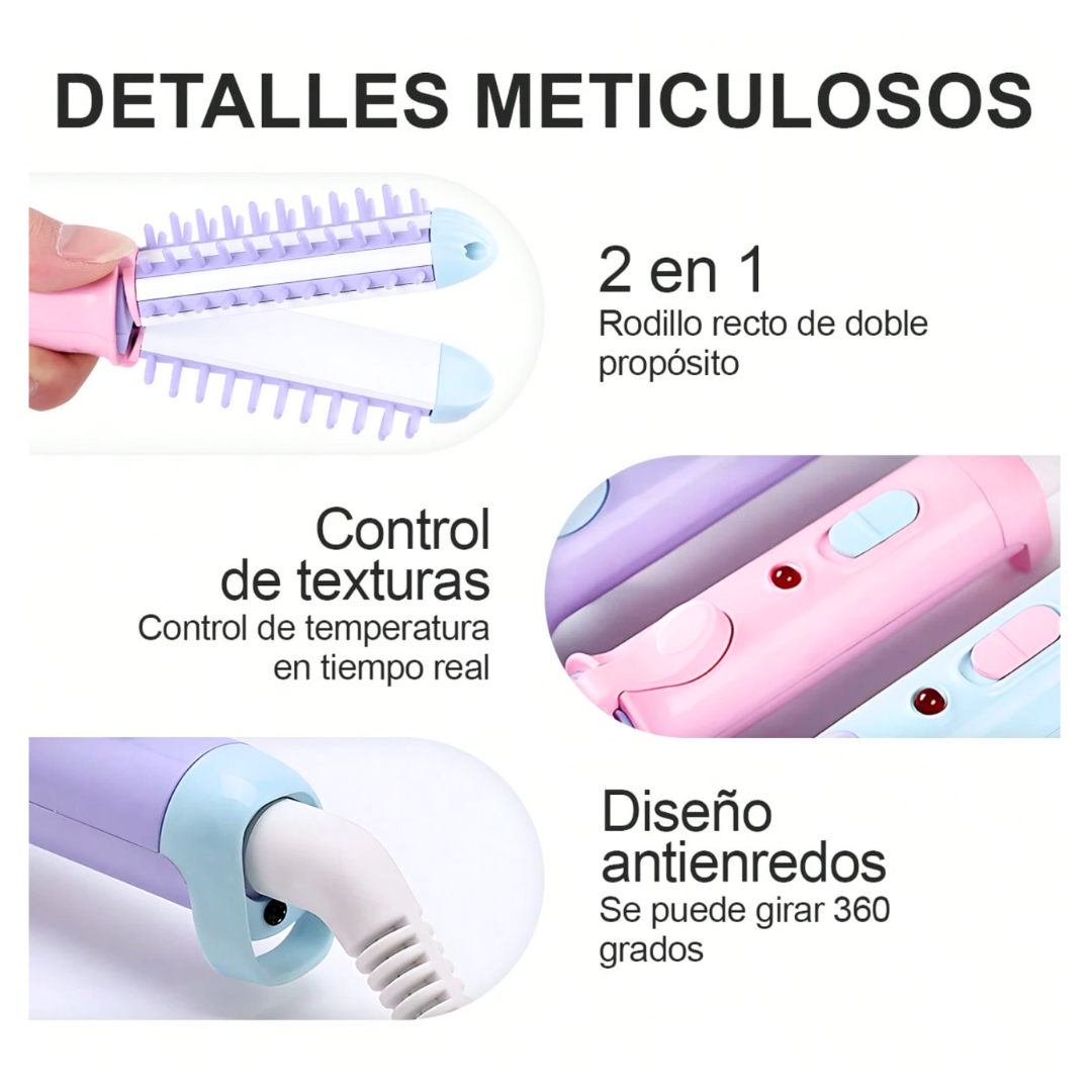 Cepillo Eléctrico 2 en 1 - Mini Buclera y Planchita de Pelo
