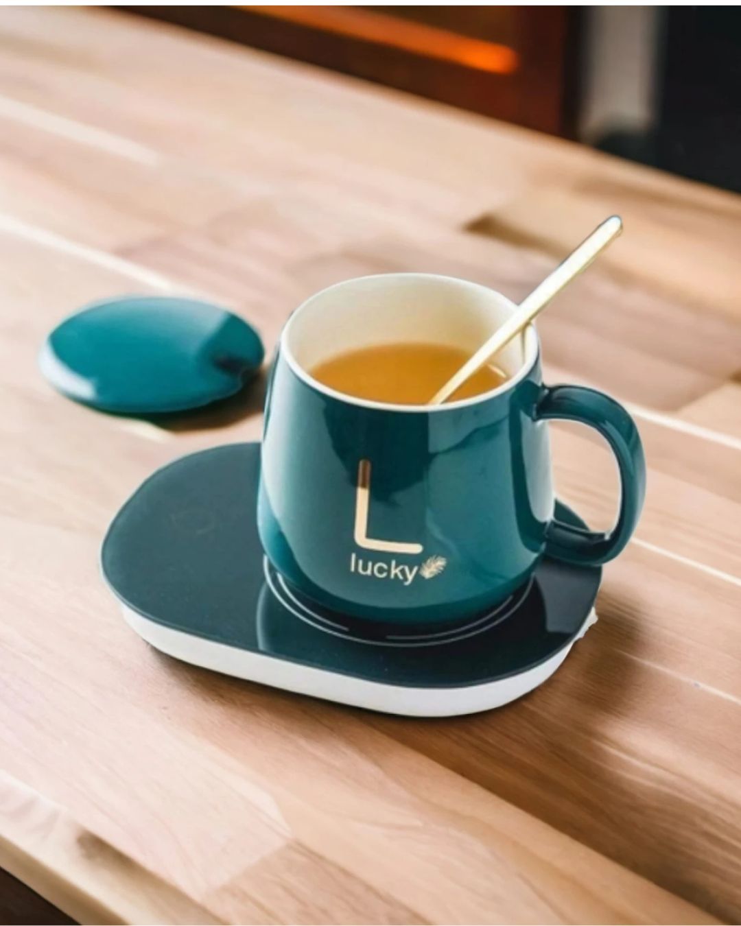 Taza Lucky de Cerámica con Base Calentadora