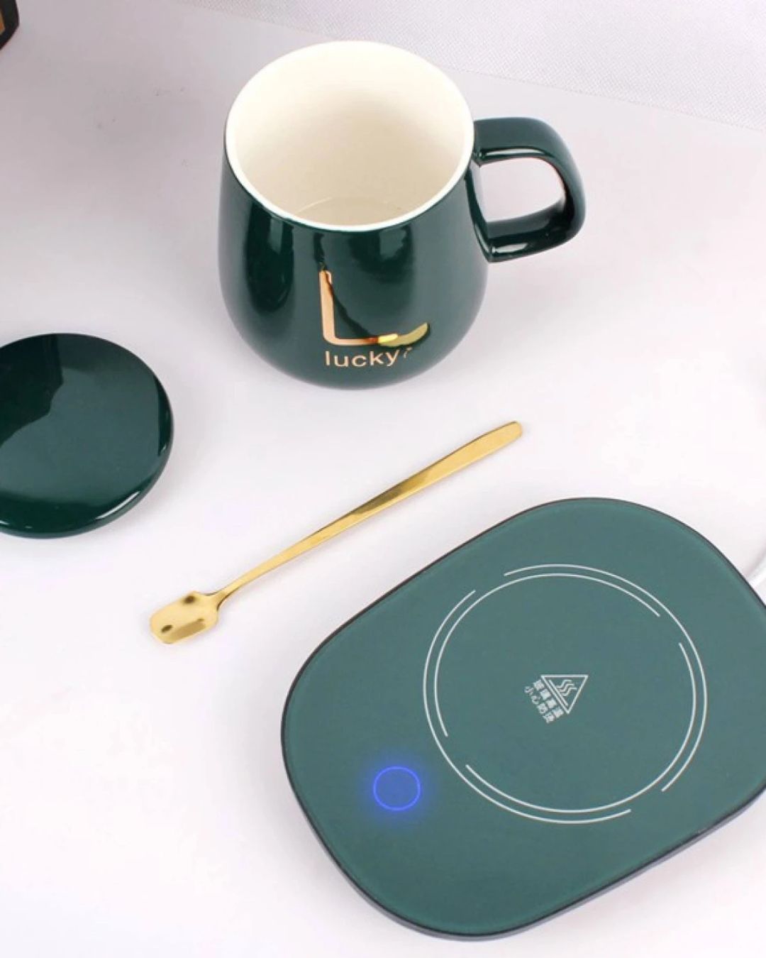 Taza Lucky de Cerámica con Base Calentadora