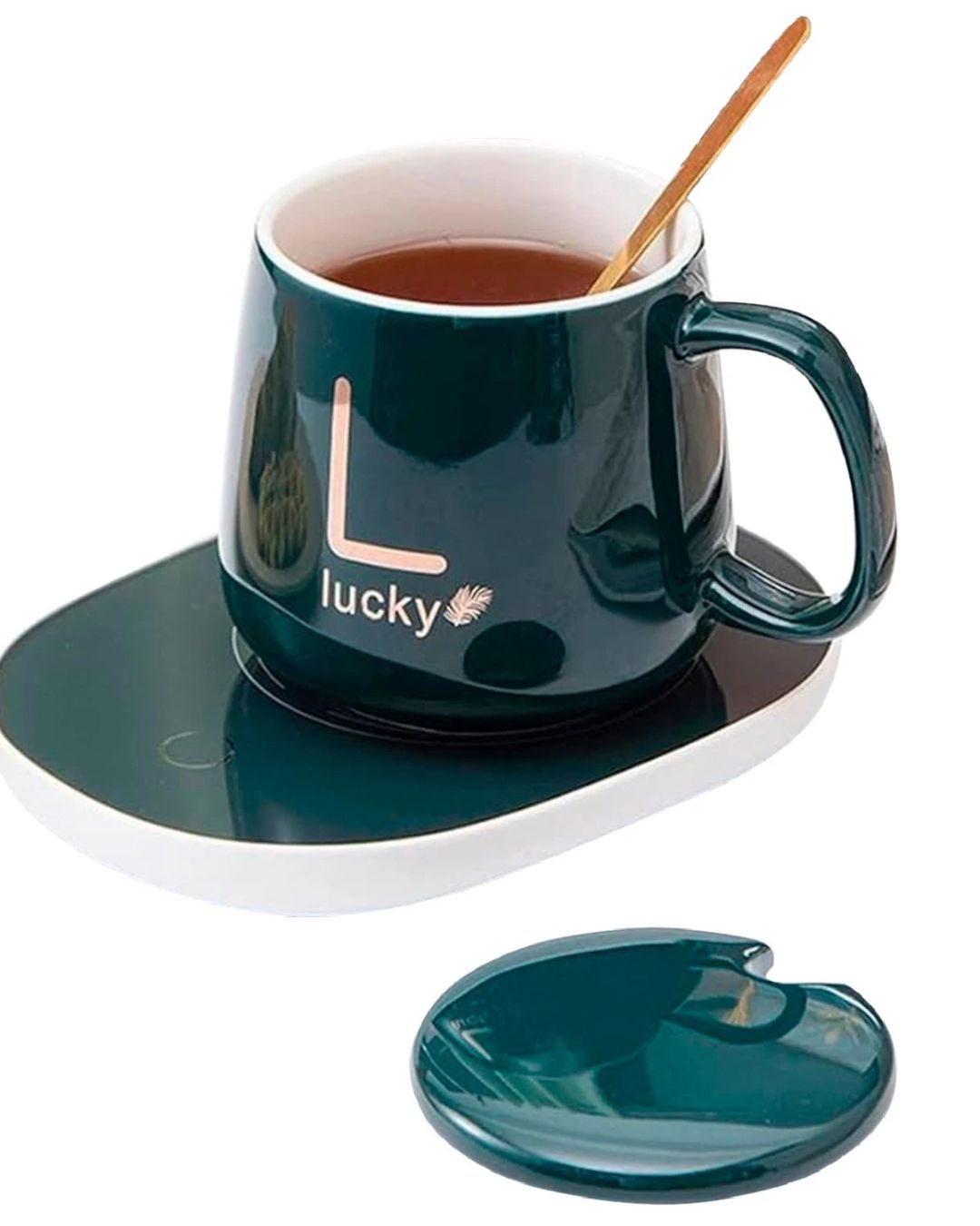 Taza Lucky de Cerámica con Base Calentadora