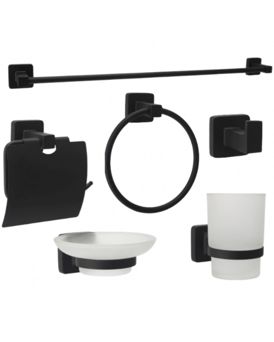 Set de accesorios de baño base cuadrada negro mate