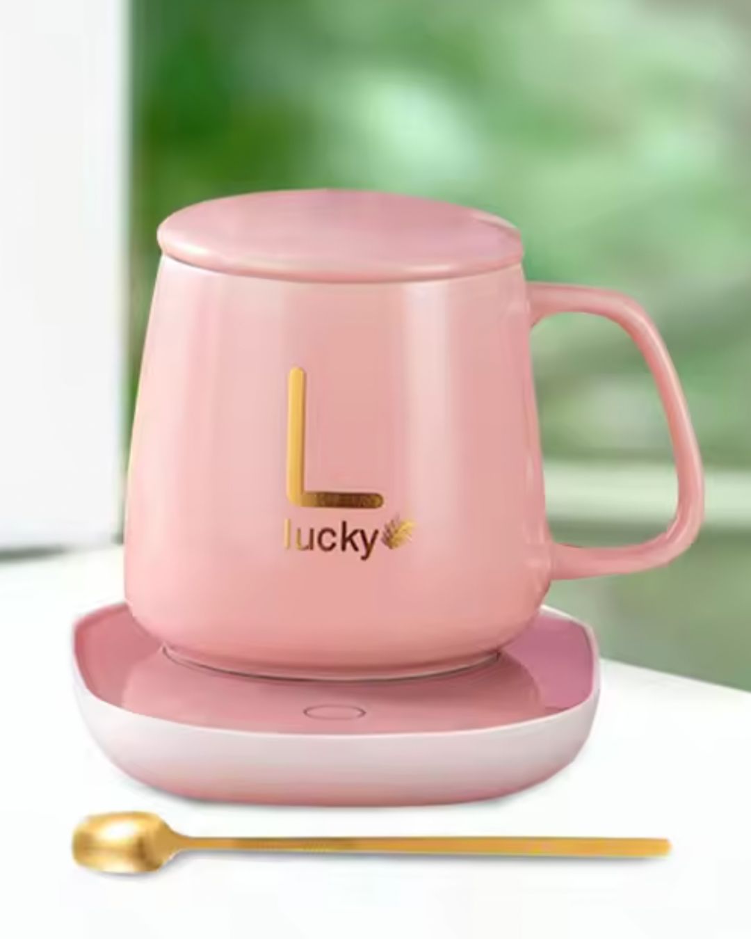 Taza Lucky de Cerámica con Base Calentadora