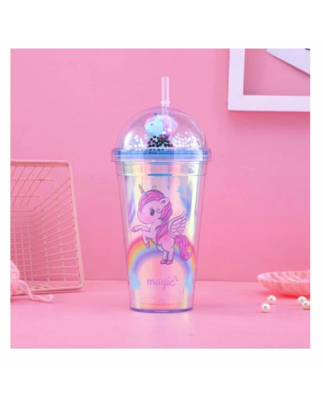 Vaso Infantil con Tapa de Unicornio con Luz Led