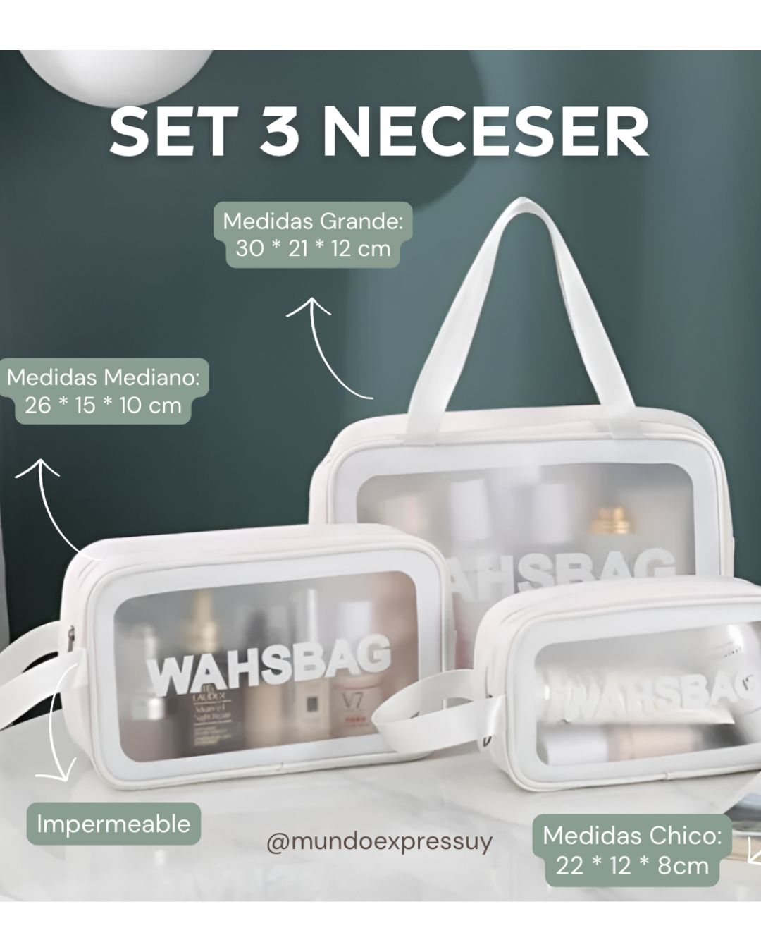 Set Washbag Neceser Impermeable - 3 Piezas