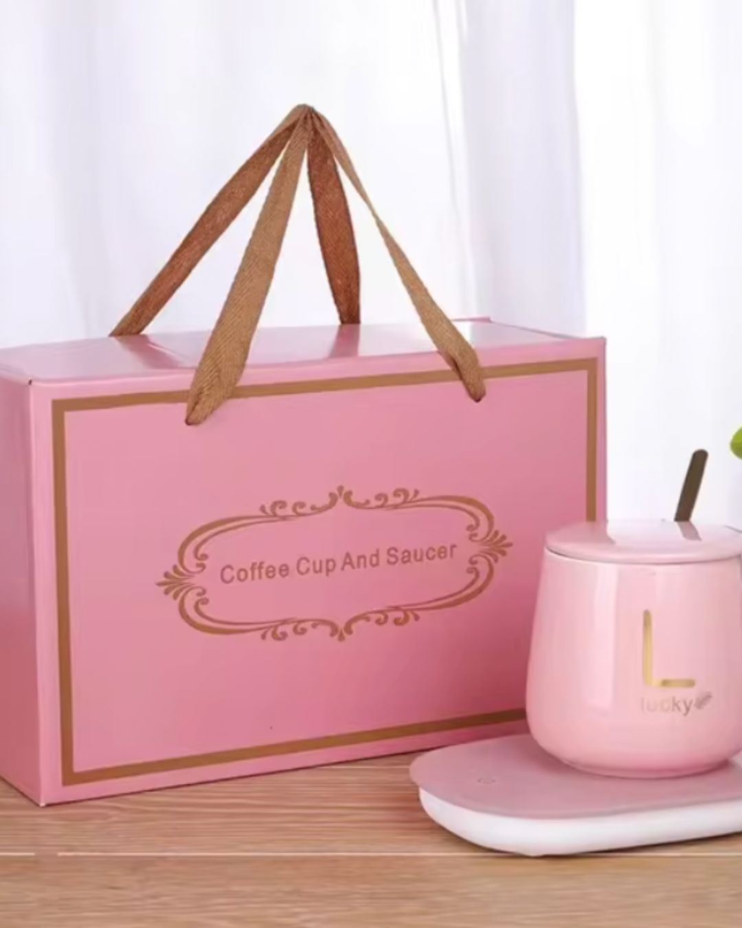 Taza Lucky de Cerámica con Base Calentadora