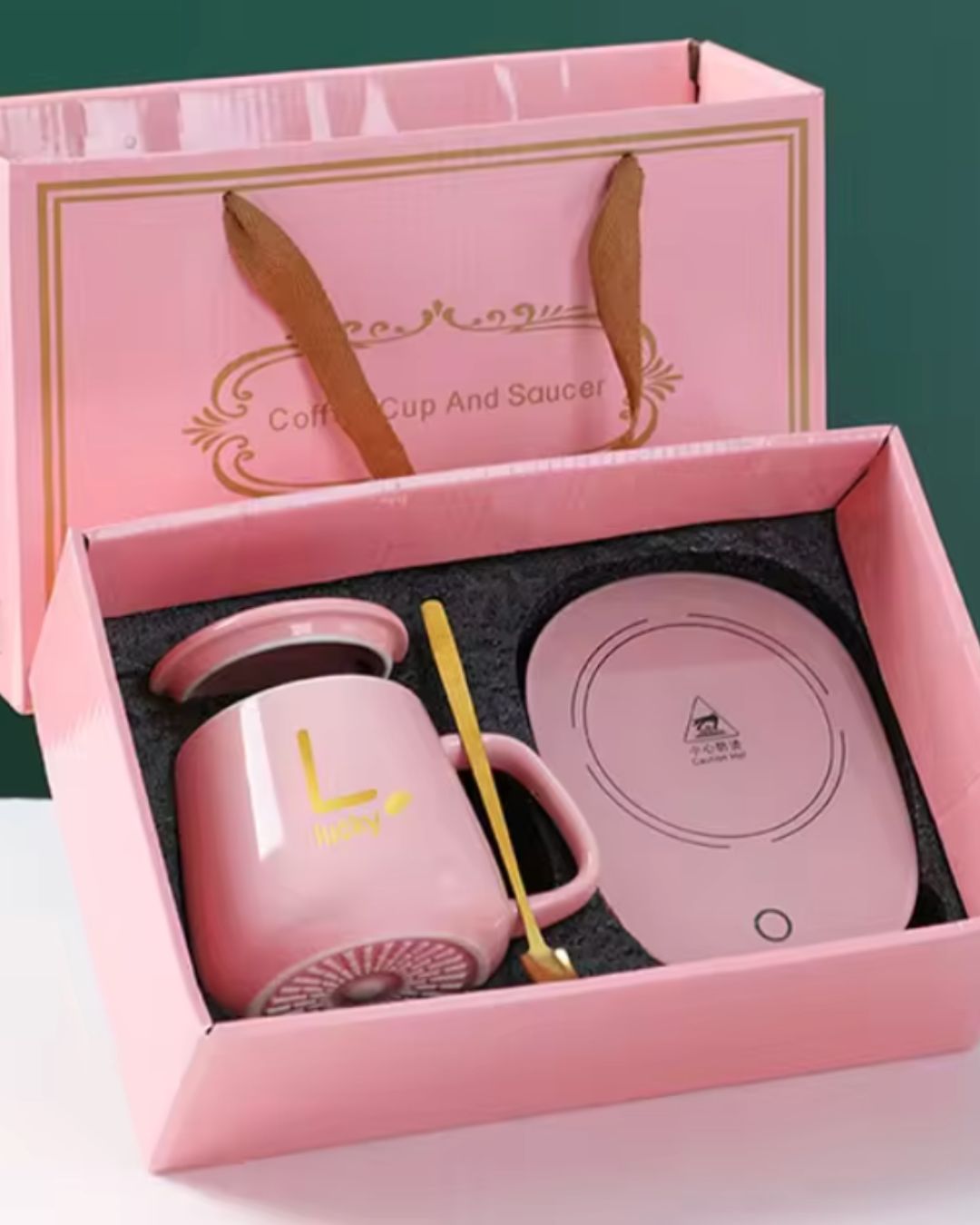 Taza Lucky de Cerámica con Base Calentadora