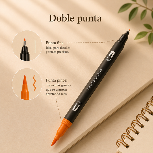 Marcadores Doble Punta 72 Pcs Punta Fina + Pincel Color Mix