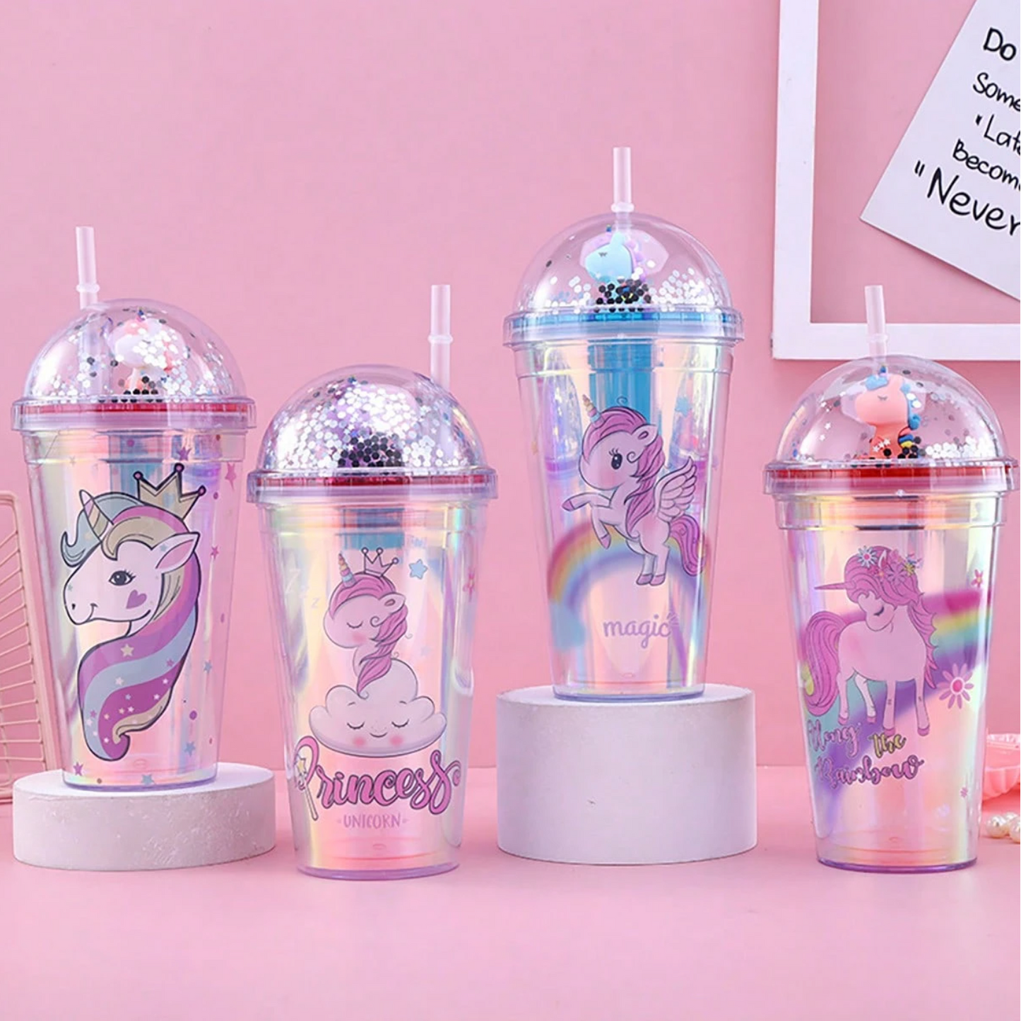 Vaso Infantil con Tapa de Unicornio con Luz Led