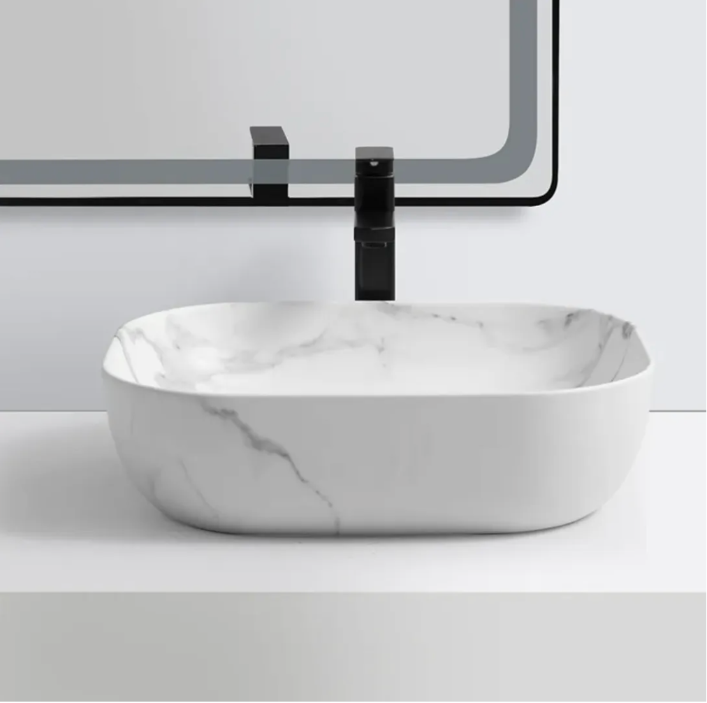 Bacha de Baño Ovalada Simil Mármol Mate