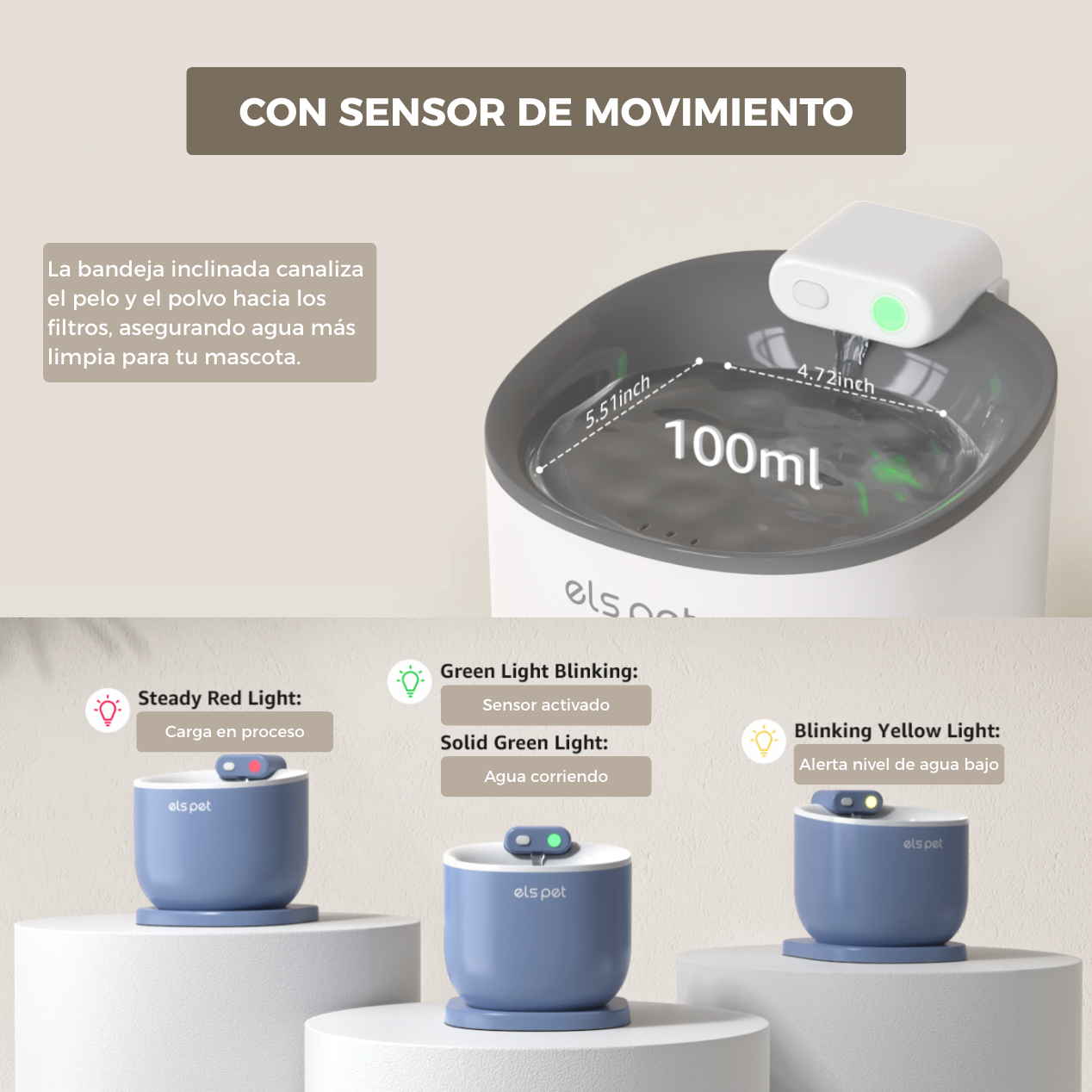 Fuente de Agua/Bebedero para Mascotas con Sensor