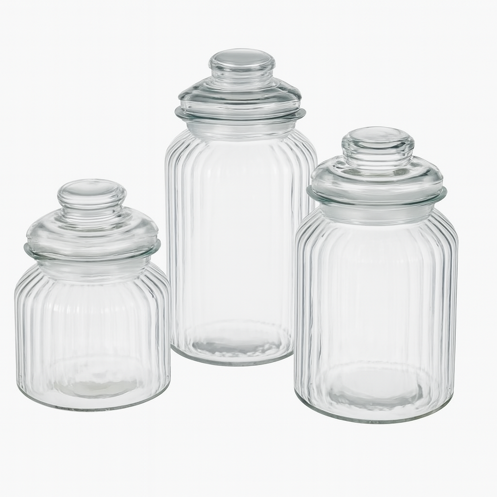 Set De 3 Bollones De Vidrio Tapa Hermética