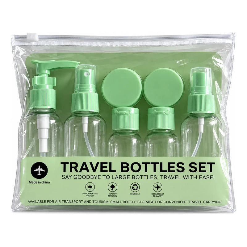 Set De Botellas De Viaje 7 Piezas Para Cosmet Verde