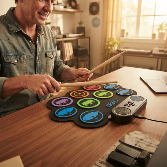 Batería Electrónica Digital Portátil Con Pedales Y Palillos