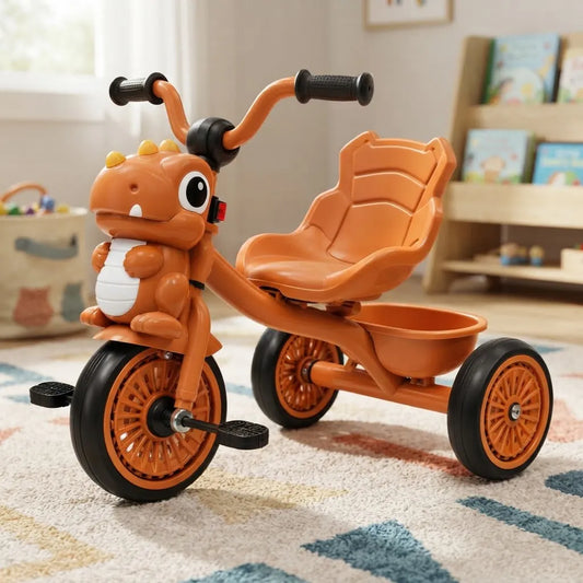 Coche Triciclo A Pedal Infantil Dinosaurio Con Canasto