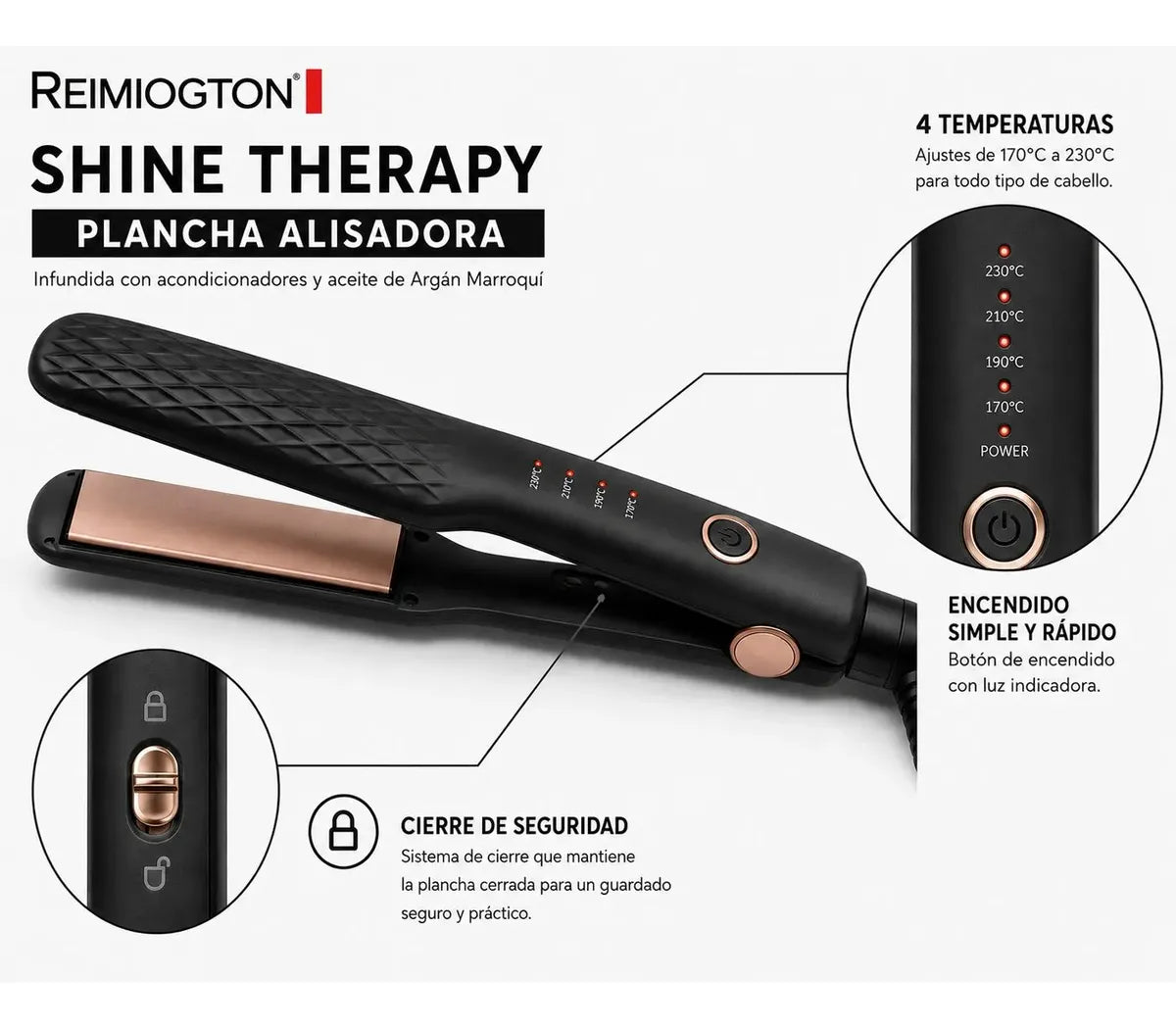 Plancha Alisadora Reimiogton Shine Therapy Re-2518
