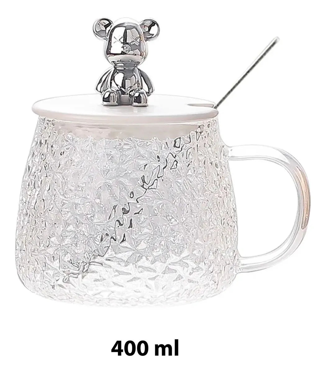 Taza Vidrio Osito Con Asa, Cuchara y Tapa