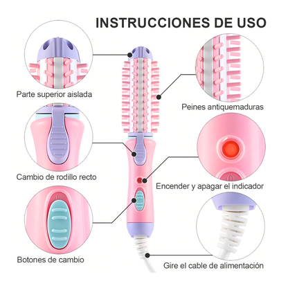 Cepillo Eléctrico 2 en 1 - Mini Buclera y Planchita de Pelo