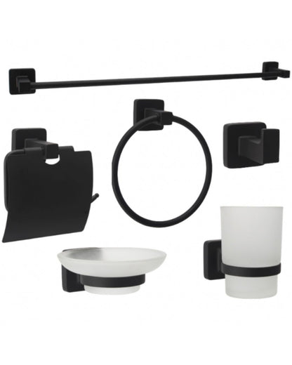 Set de Accesorios de Baño Base Cuadrada Negro Mate