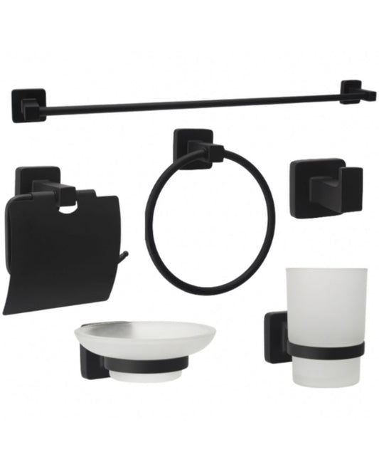 Set de accesorios de baño base cuadrada negro mate