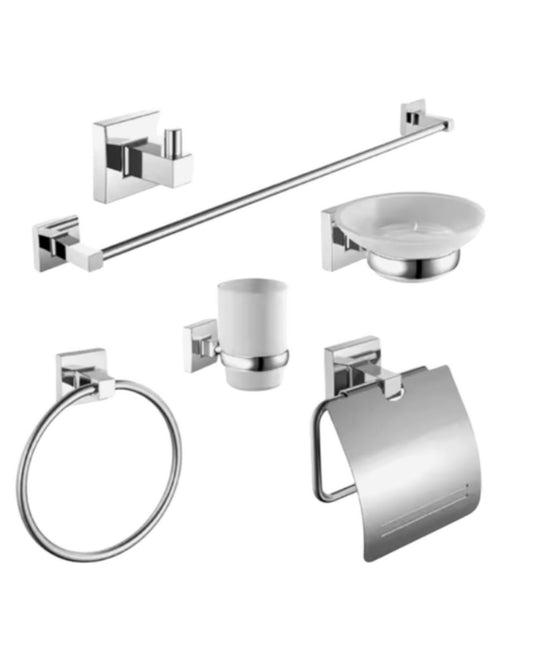 Set de accesorios de baño base cuadrada cromado