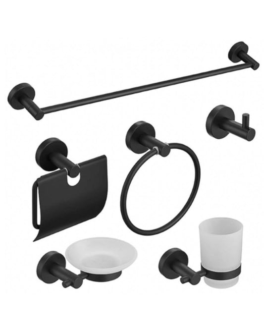 Set de accesorios de baño base redonda negro mate