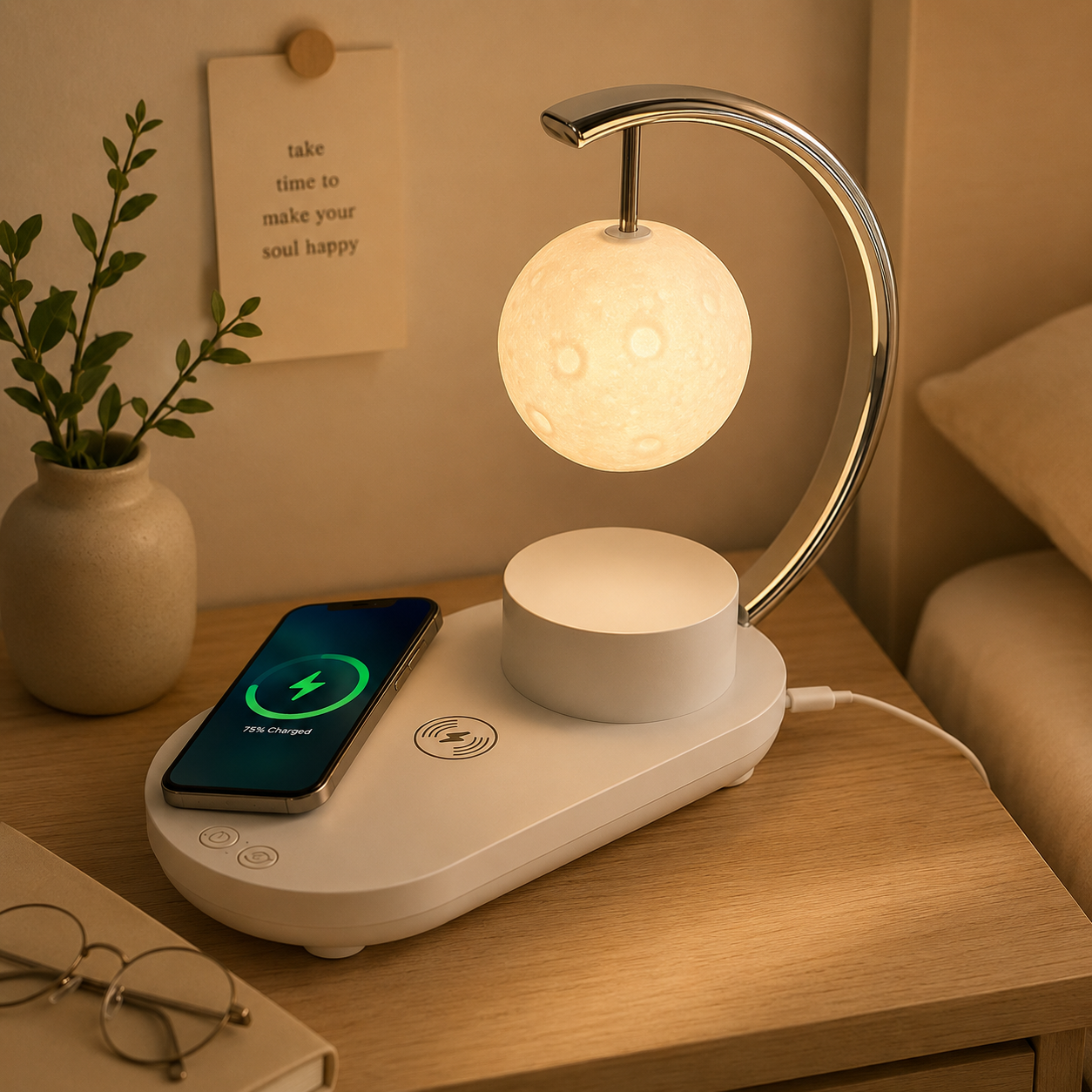 Veladora Luna, Reproductor de Música & Cargador Inalámbrico iPhone
