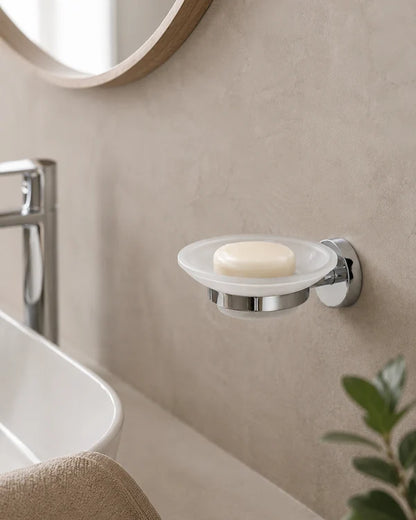 Jabonera De Pared Cromada Con Base De Vidrio Para Baño Plateado
