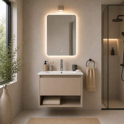 Set Completo De Baño Espejo Led Y Mueble Con Bacha 58x45x45,5cm