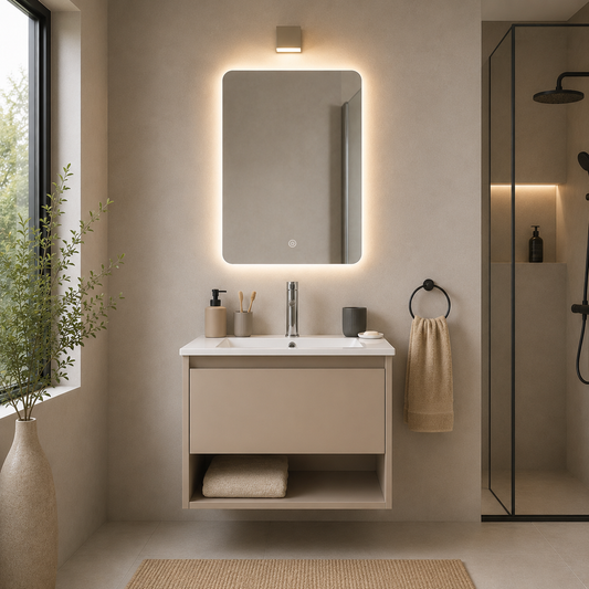 Set Completo De Baño Espejo Led Y Mueble Con Bacha 58x45x45,5cm