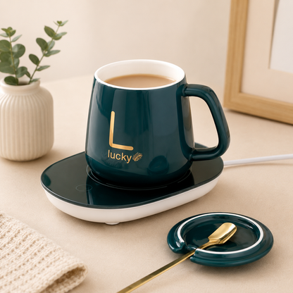 Taza Lucky de Cerámica con Base Calentadora