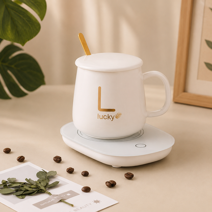 Taza Lucky de Cerámica con Base Calentadora