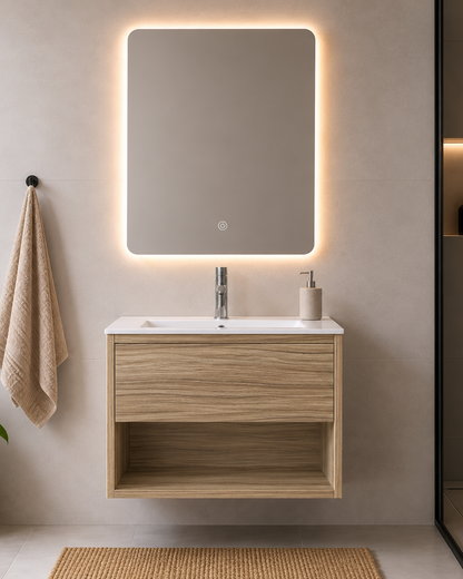 Set Completo De Baño Espejo Led Y Mueble Con Bacha 58x49x47