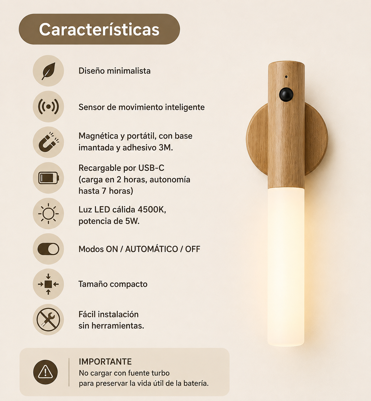 Lámpara LED Sensor De Movimiento Recargable Magnética