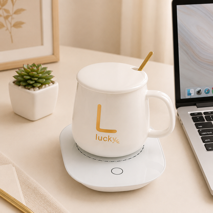 Taza Lucky de Cerámica con Base Calentadora