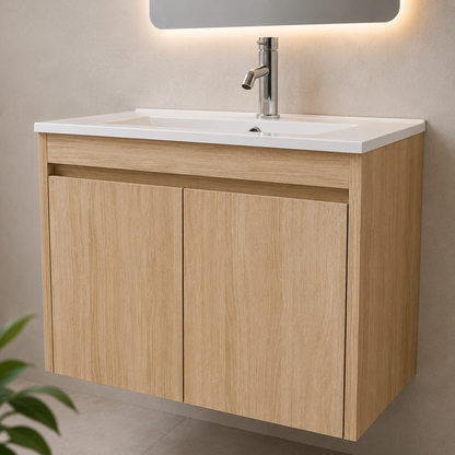 Set Completo De Baño Espejo Led Y Mueble Con Bacha 58x49x47