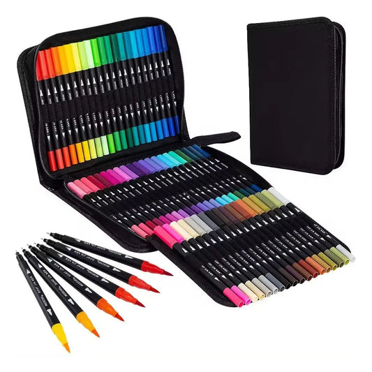 Marcadores Doble Punta 72 Pcs Punta Fina + Pincel Color Mix