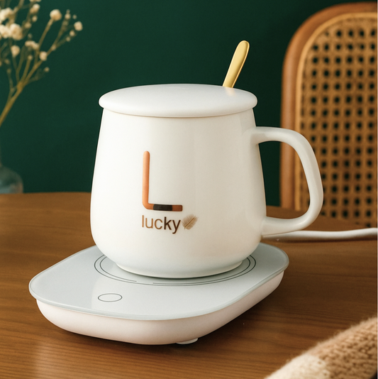 Taza Lucky de Cerámica con Base Calentadora
