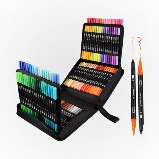 Marcadores Doble Punta 100 Pcs Punta Fina + Pincel Color Mix