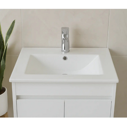 Bacha Lavatorio De Baño Rectangular De Empotrar 60x46cm Blanco Brillante