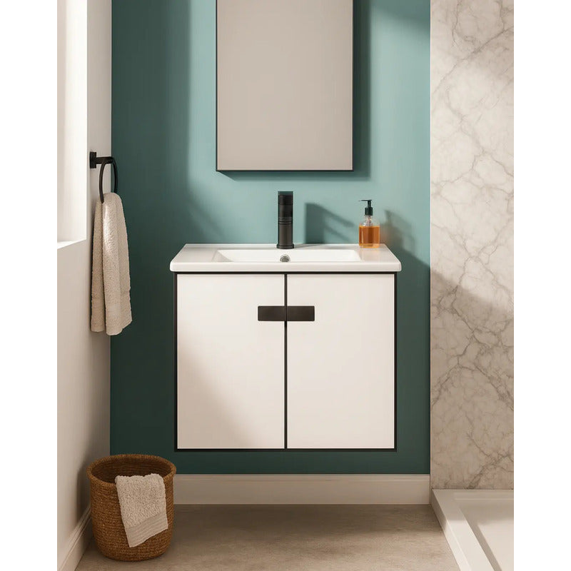 Mueble De Baño Moderno Y Compacto Con Bacha De Loza 60cm Blanco Un Agujero
