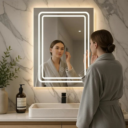 Espejo Led Baño 50x70cm C/desempañante Táctil 3 Tonos De Luz Espejo Doble