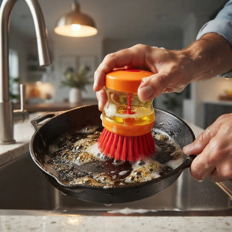 Cepillo De Limpieza Con Dispensador De Jabón Naranja