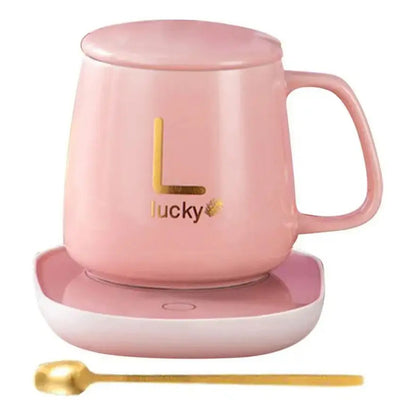 Taza Cerámica Con Base Calentadora Ideal Oficina Regalo Rosa Liso