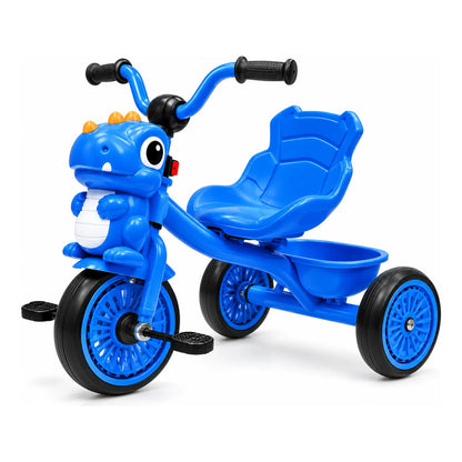 Coche Triciclo A Pedal Infantil Dinosaurio Con Canasto Azul