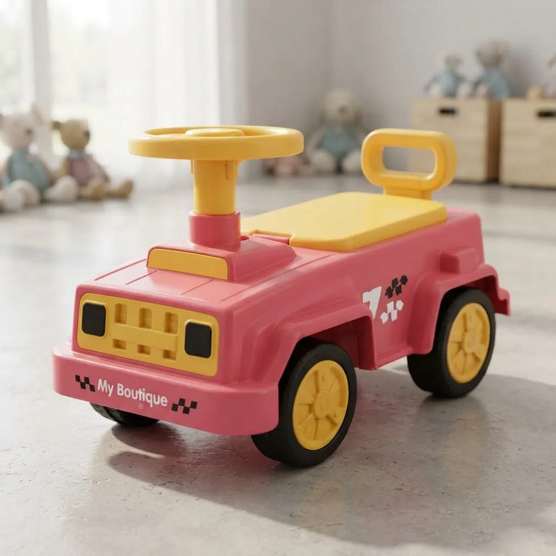 Buggy Auto Infantil Con Volante Y Respaldo Rosa