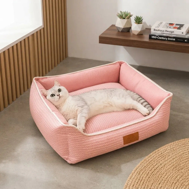 Cama Colchón Para Mascotas Chevron 50x45x18 Cm Rosa Liso